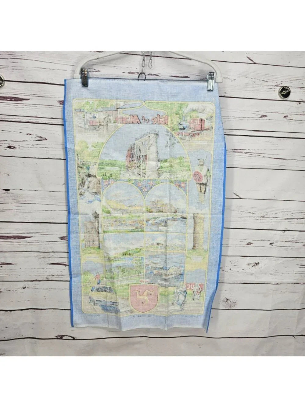 Vintage Isle Of Man Souvenir Tea Towel Featuring Landmarks Laxey Wheel Castle Ru